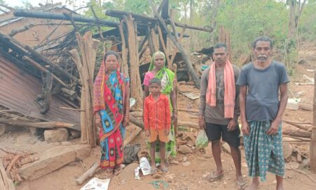 ୨୮ ଟିକିଆ ଜଙ୍ଗଲୀ ହାତୀ ପଲ ଘର ଭାଙ୍ଗିଲେ,୪ ପରିବାର ବାସ ହରା